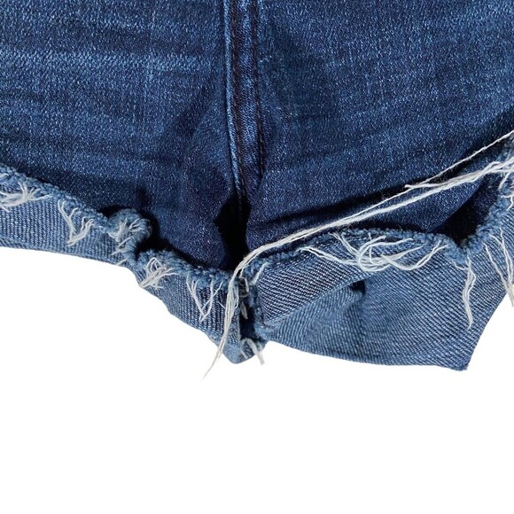 Abercrombie & Fitch Women's Size 4 w27 Dark Blue Denim Cut-off Shorts Raw Fringe - Picture 6 of 11